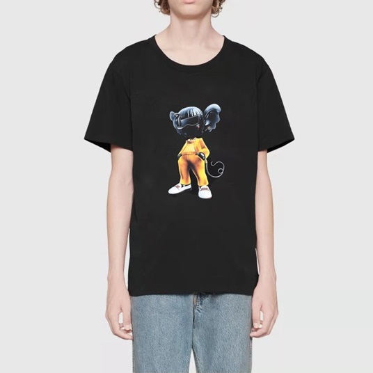 グッチメンズクルーネックブラック半袖Tシャツc04588