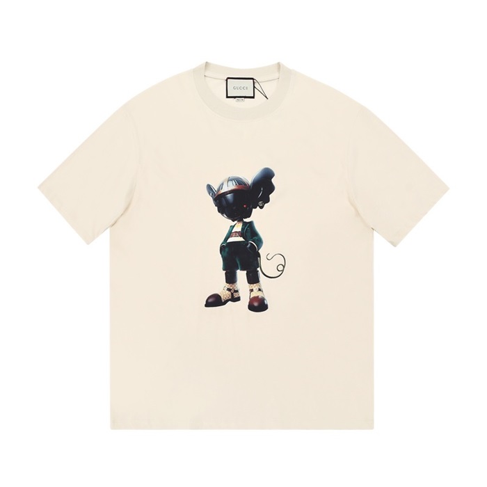 グッチメンズクルーネックアイボリー半袖Tシャツc04590