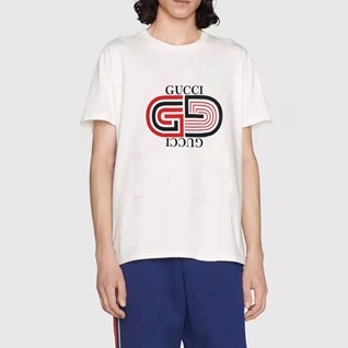 グッチメンズクルーネックホワイト半袖Tシャツc04591