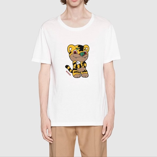 グッチユニセックスクルーネックホワイト半袖Tシャツc04595