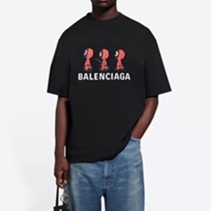 バレンシアガメンズクルーネックブラック半袖Tシャツl01296