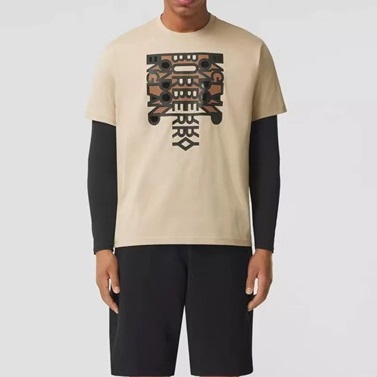 バーバリーメンズクルーネックアイボリー半袖Tシャツr04212