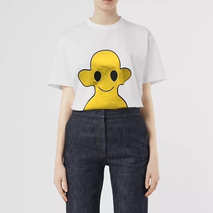 バーバリーユニセックスクルーネックホワイト半袖Tシャツr04214