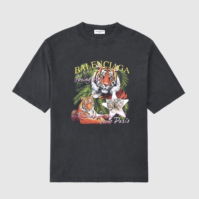 バレンシアガメンズクルーネックブラック半袖Tシャツl01298