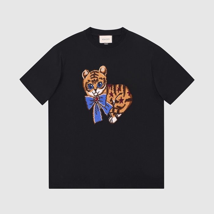 グッチレディースクルーネックブラック半袖Tシャツc04604