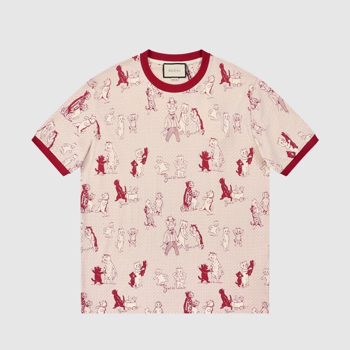 グッチレディースクルーネックレッド半袖Tシャツc04605