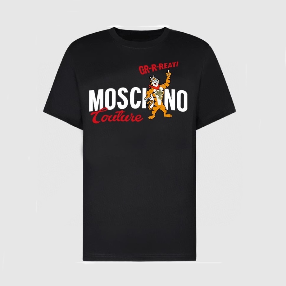 モスキーノユニセックスクルーネックブラック半袖Tシャツs0215