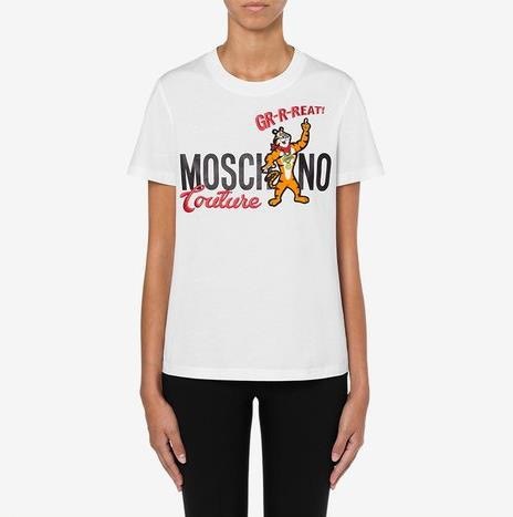 モスキーノユニセックスクルーネックホワイト半袖Tシャツs0216