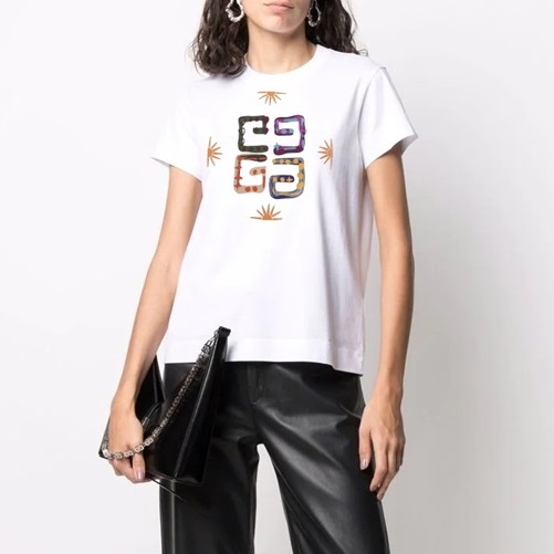 ジバンシィレディースクルーネックホワイト半袖Tシャツv0612