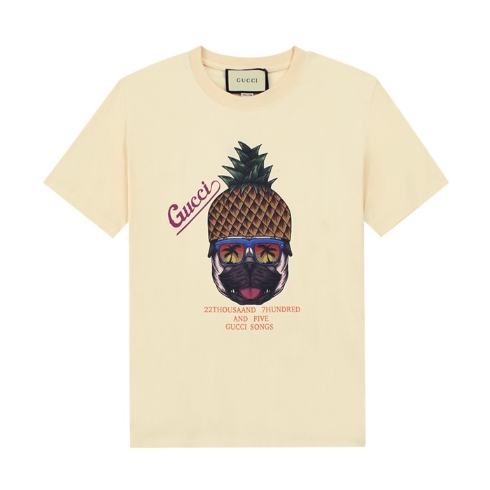 グッチユニセックスクルーネックアイボリー半袖Tシャツc04610