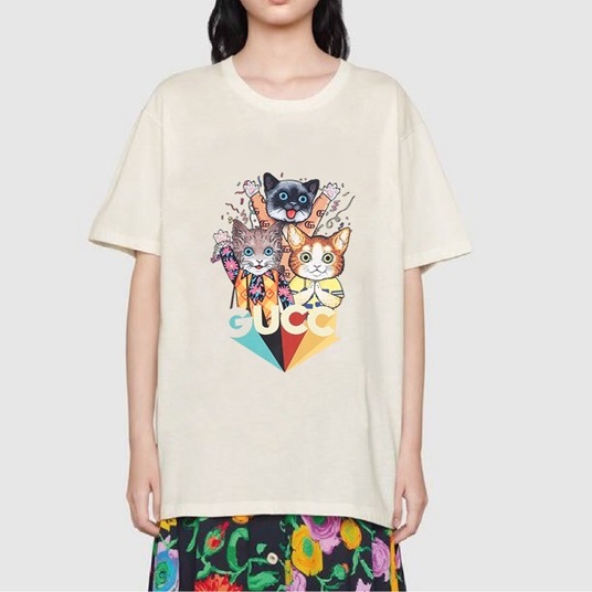 グッチレディースクルーネックアイボリー半袖Tシャツc04611