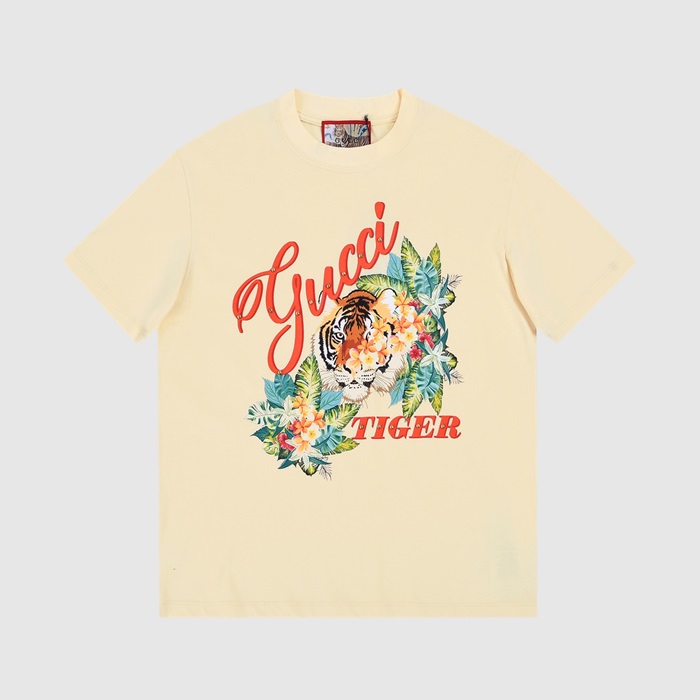 グッチユニセックスクルーネックアイボリー半袖Tシャツc04613