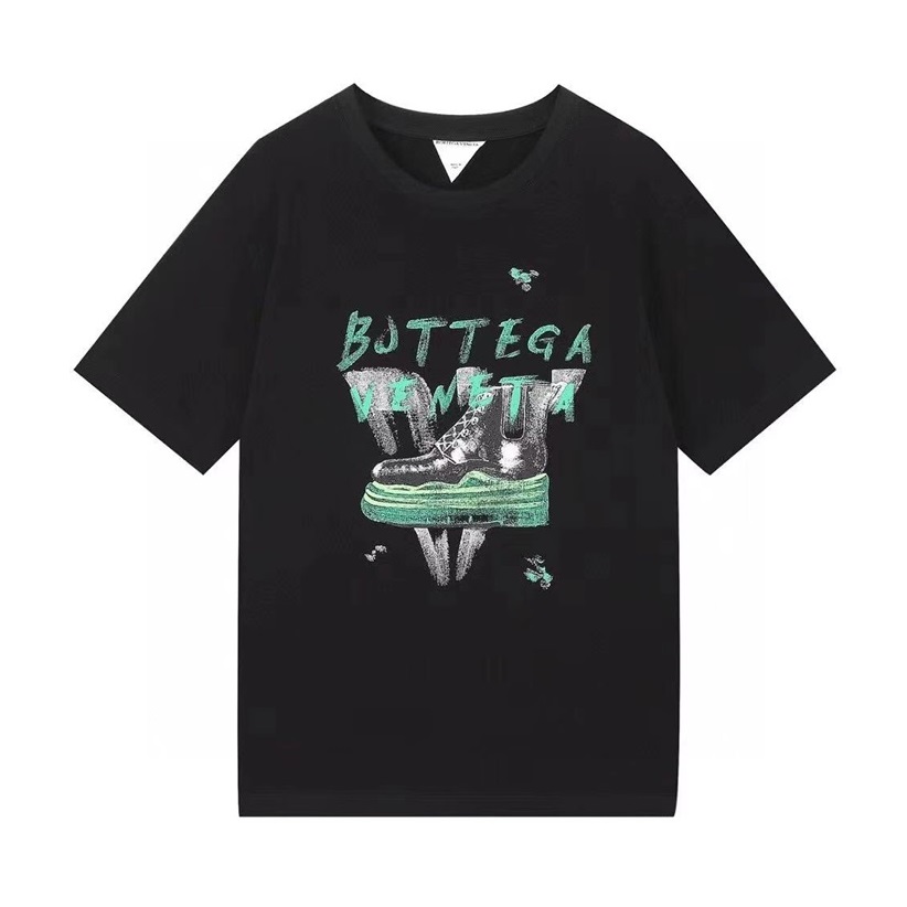 ボッテガヴェネタメンズクルーネックブラック半袖Tシャツt0243