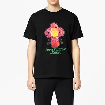 ルイヴィトンユニセックスクルーネックブラック半袖Tシャツu03953