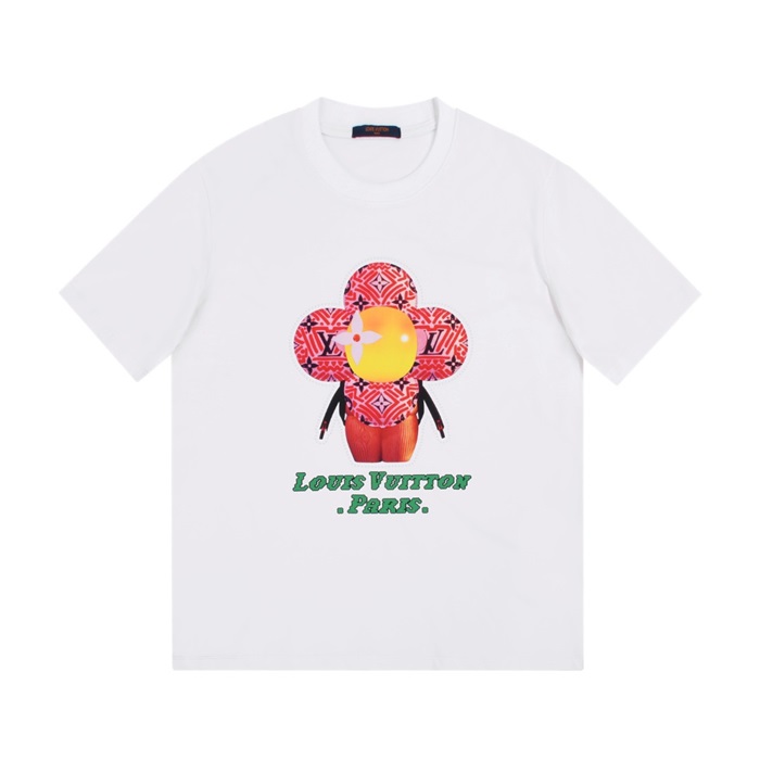 ルイヴィトンユニセックスクルーネックホワイト半袖Tシャツu03954