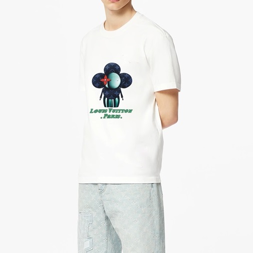 ルイヴィトンユニセックスクルーネックホワイト半袖Tシャツu03956