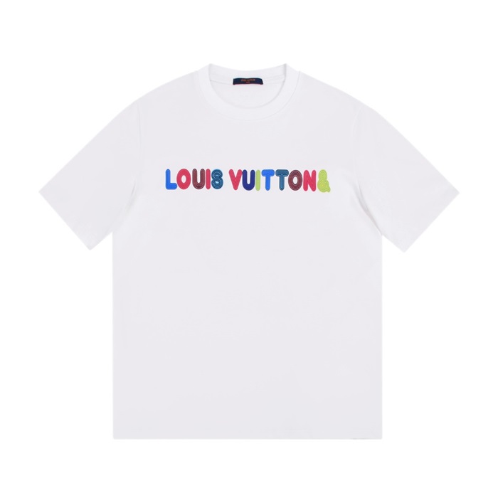 ルイヴィトンユニセックスクルーネックホワイト半袖Tシャツu03958