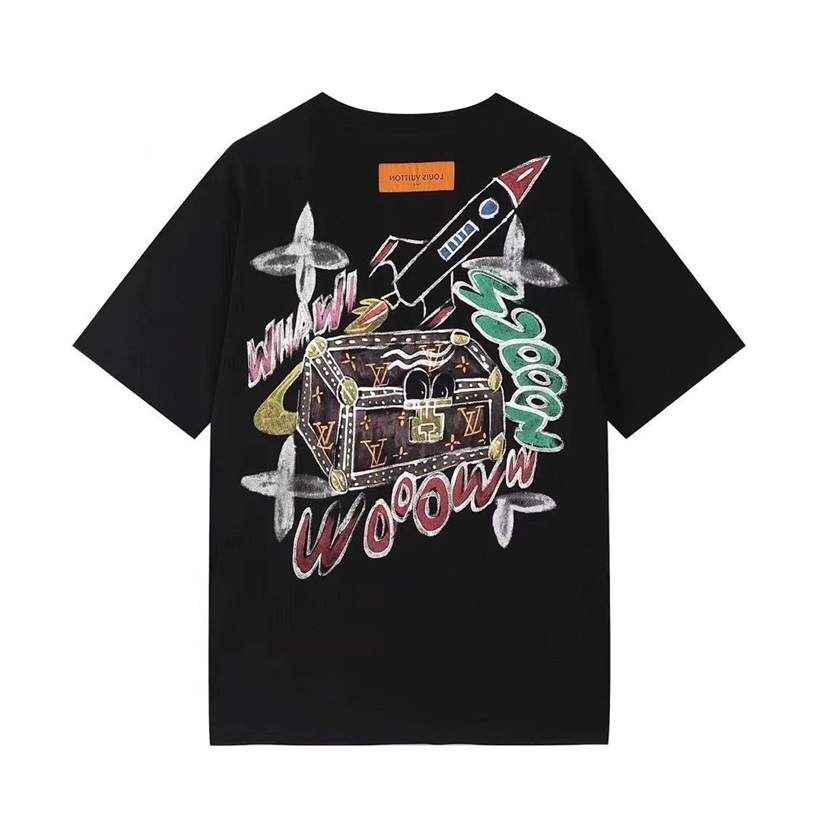 ルイヴィトンメンズクルーネックブラック半袖Tシャツu03961