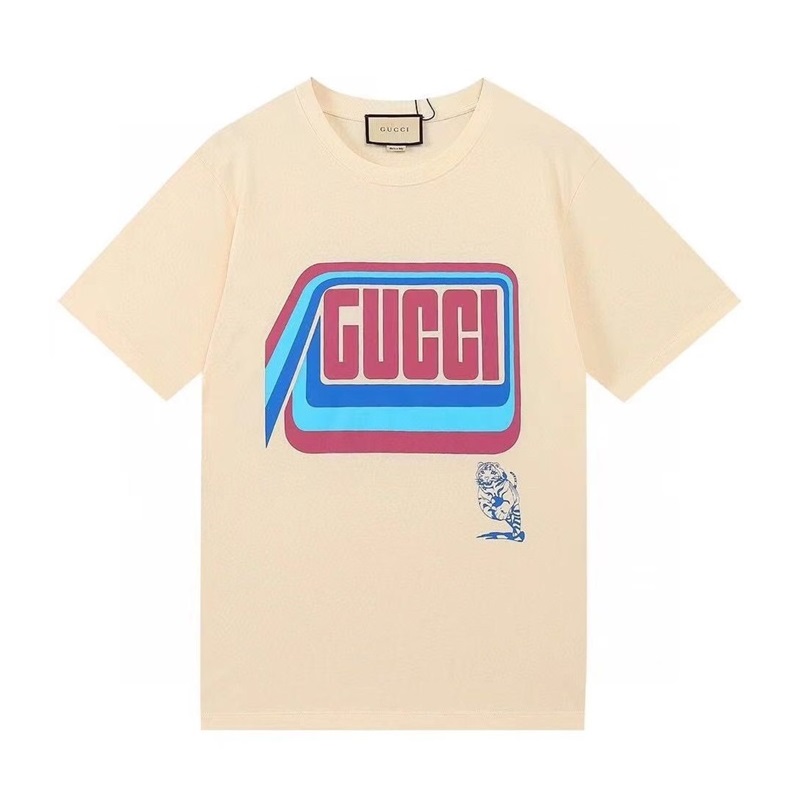 グッチユニセックスクルーネックアイボリー半袖Tシャツc04618