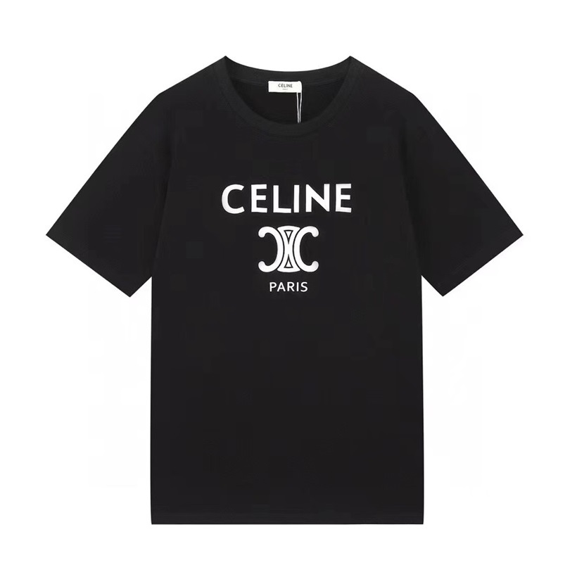 セリーヌメンズクルーネックブラック半袖Tシャツl0223