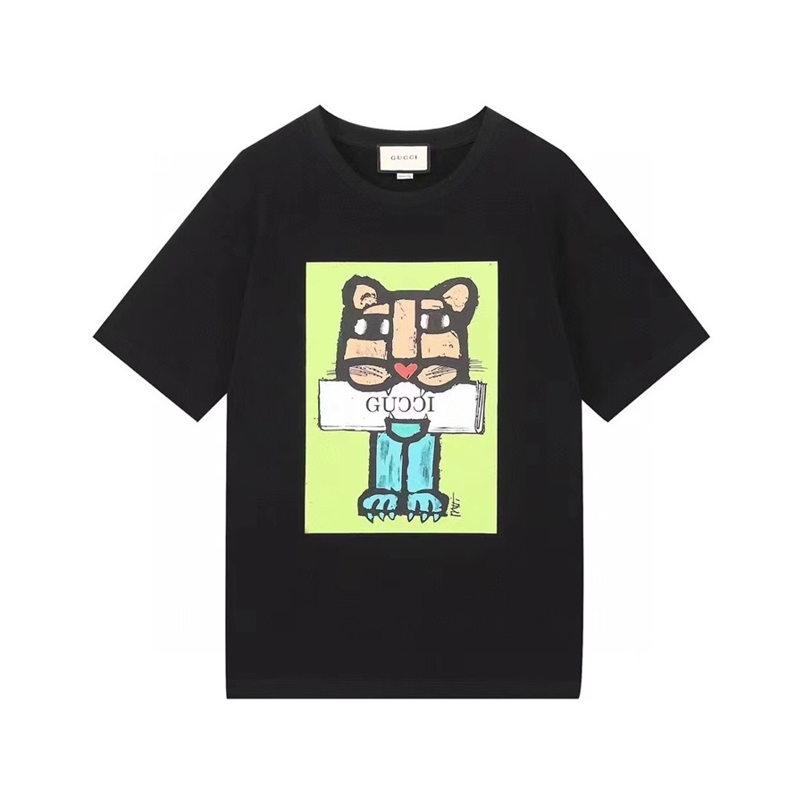 グッチユニセックスクルーネックブラック半袖Tシャツc04619