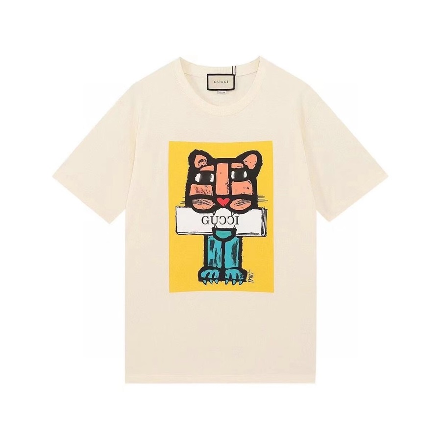 グッチユニセックスクルーネックアイボリー半袖Tシャツc04620