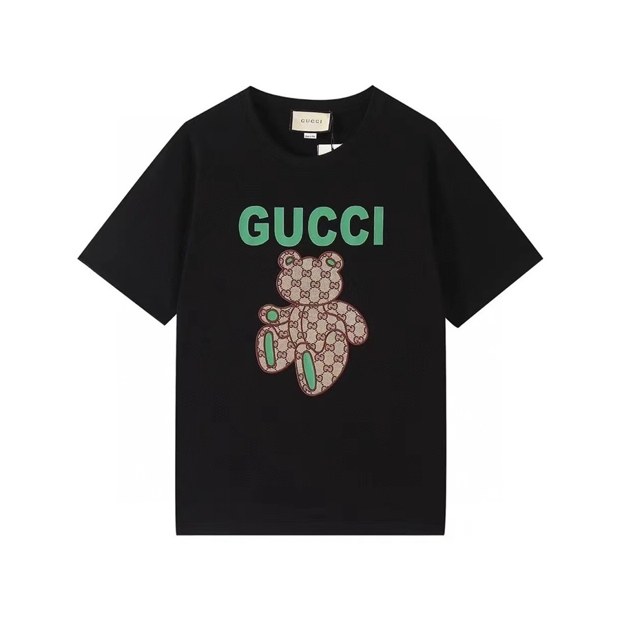 グッチユニセックスクルーネックブラック半袖Tシャツc04621