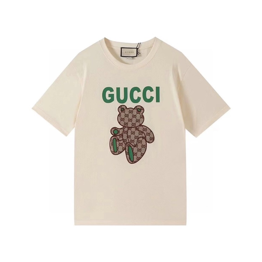 グッチユニセックスクルーネックアイボリー半袖Tシャツc04622