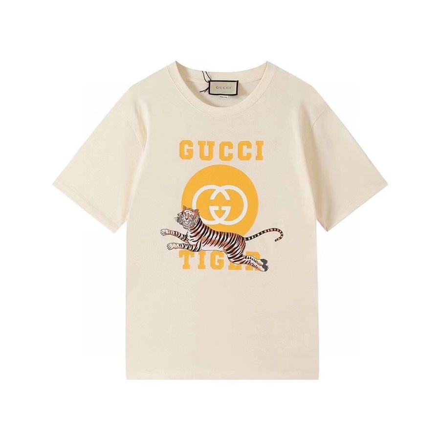 グッチユニセックスクルーネックアイボリー半袖Tシャツc04623