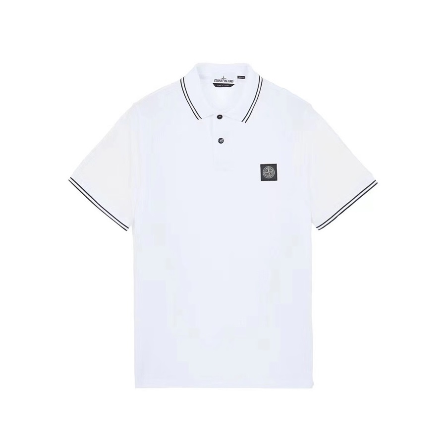 ストーンアイランドメンズホワイトポロ半袖Tシャツo0455
