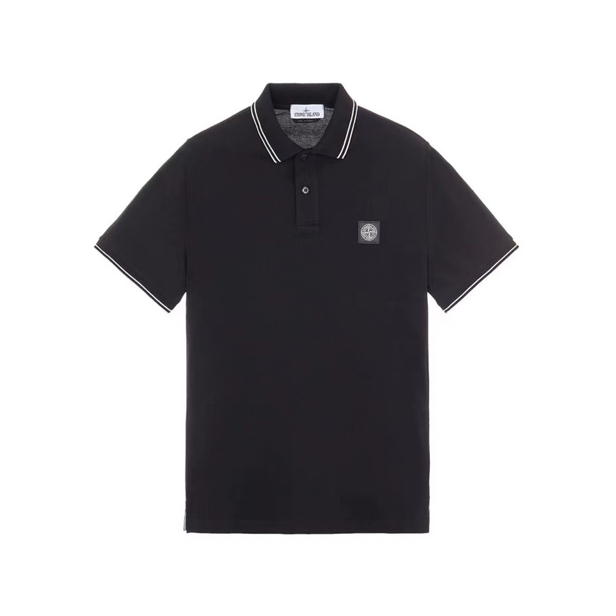 ストーンアイランドメンズブラックポロ半袖Tシャツo0456