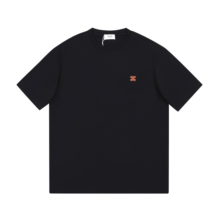 セリーヌユニセックスクルーネックブラック半袖Tシャツl0225
