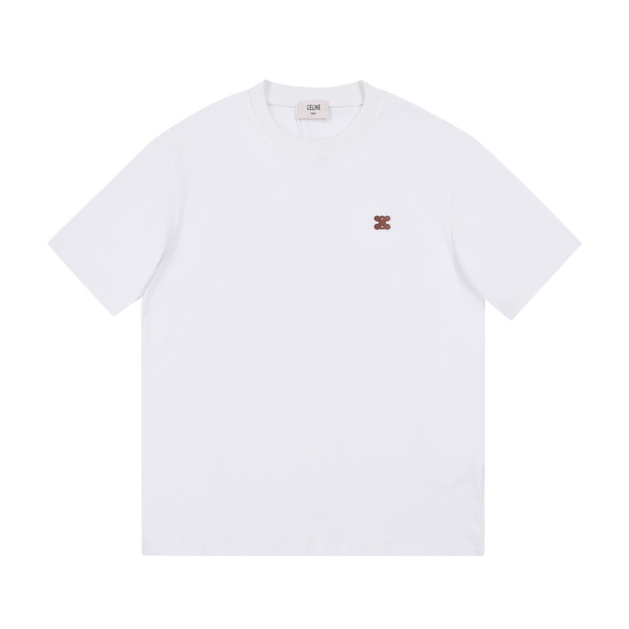 セリーヌユニセックスクルーネックホワイト半袖Tシャツl0226