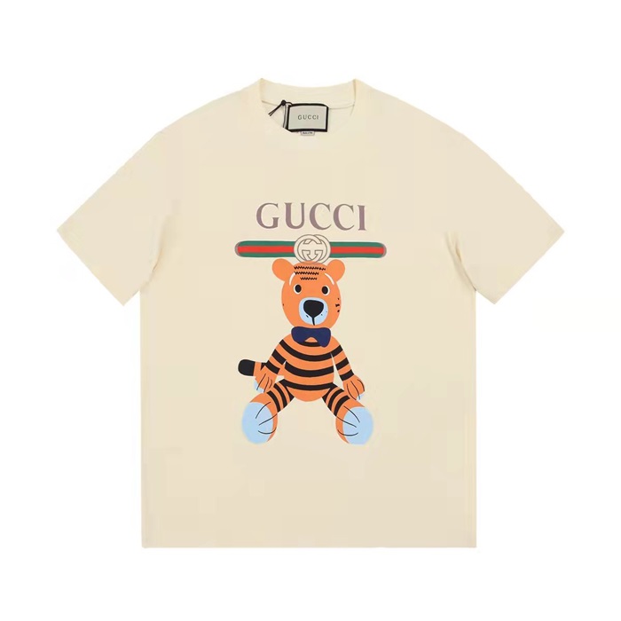 グッチユニセックスクルーネックアイボリー半袖Tシャツc04624