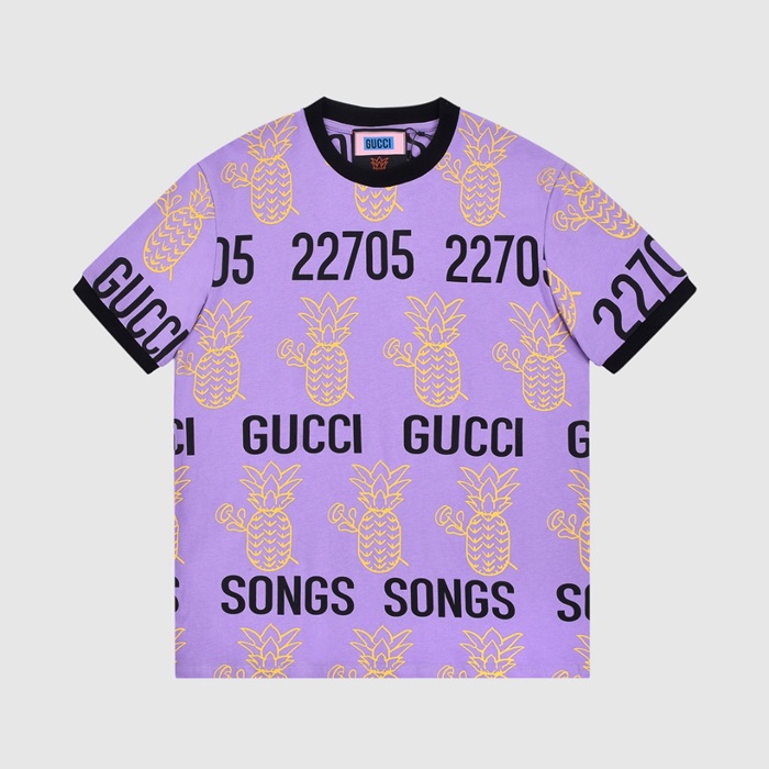 グッチユニセックスクルーネックパープル半袖Tシャツc04628