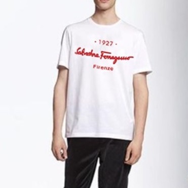 サルヴァトーレフェラガモメンズホワイトクルーネック半袖Tシャツr0343