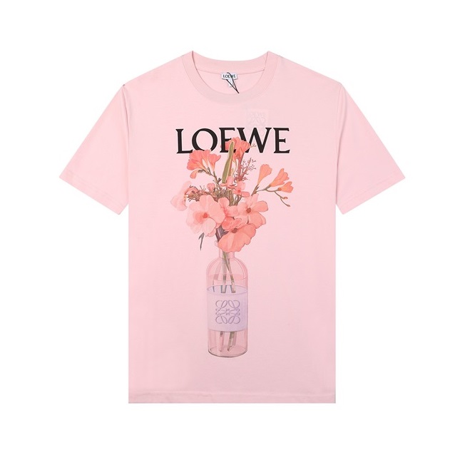 ロエベユニセックスイニシャルピンク半袖Tシャツe0565