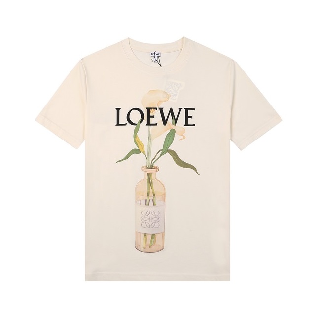 ロエベユニセックスイニシャルアイボリー半袖Tシャツe0566