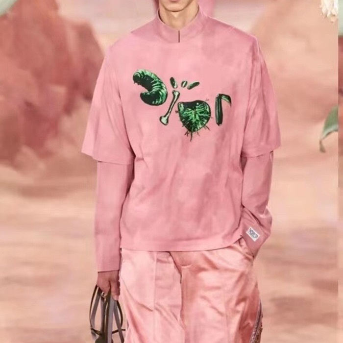 ディオールメンズクルーネックピンク半袖Tシャツo01710