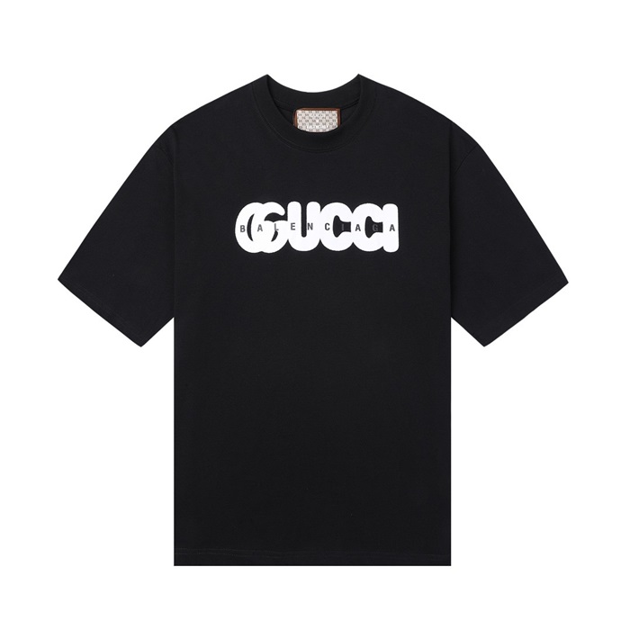 グッチユニセックスクルーネックブラック半袖Tシャツc04632