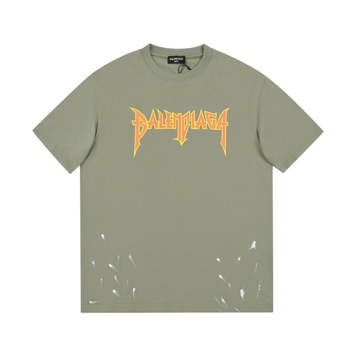 バレンシアガメンズクルーネックグリーン半袖Tシャツl01310