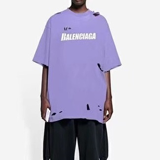 バレンシアガメンズクルーネックパープル半袖Tシャツl01314