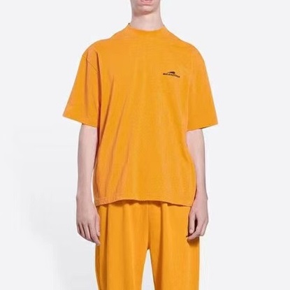 バレンシアガメンズクルーネックオレンジ半袖Tシャツl01315