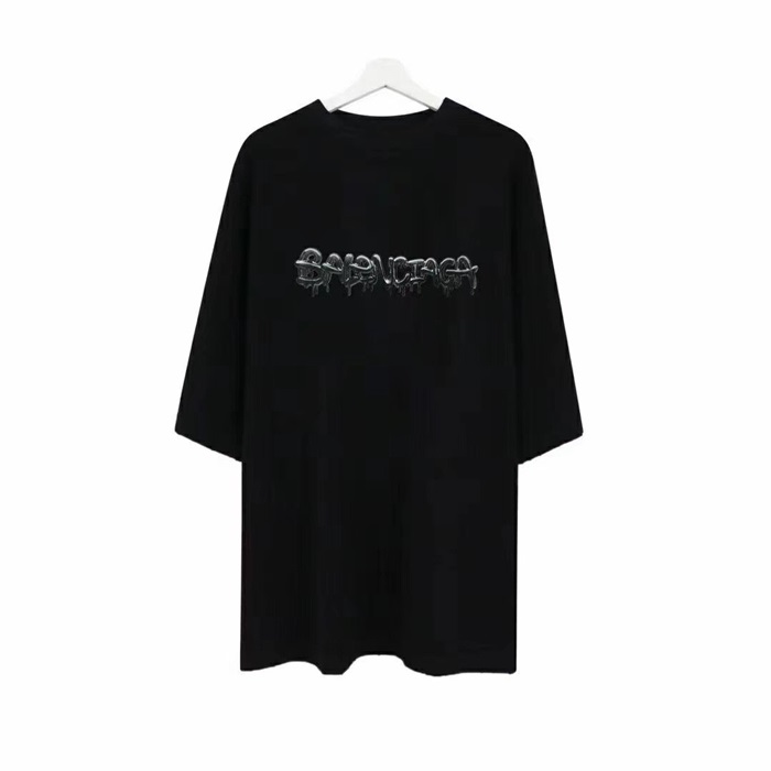 バレンシアガメンズクルーネックブラック半袖Tシャツl01316