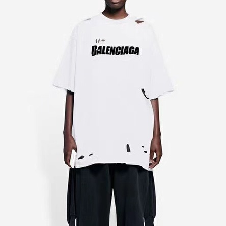 バレンシアガメンズクルーネックホワイト半袖Tシャツl01317