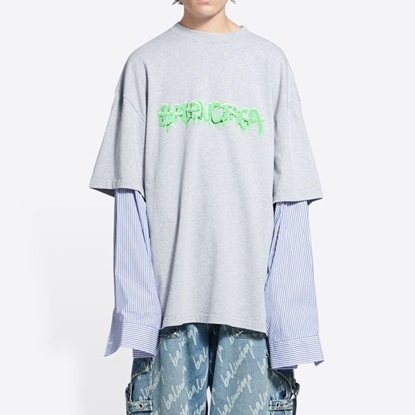 バレンシアガメンズクルーネックグレー半袖Tシャツl01321