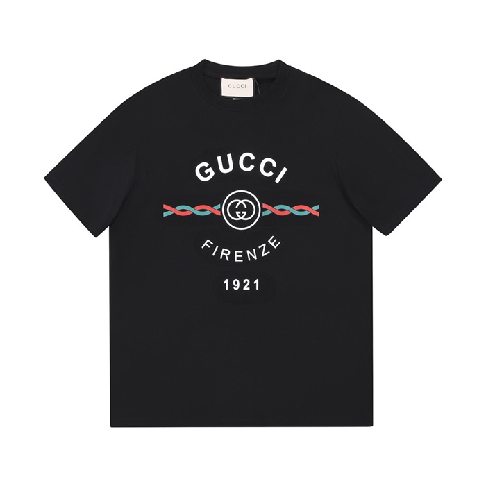 グッチメンズクルーネックブラック半袖Tシャツc04636