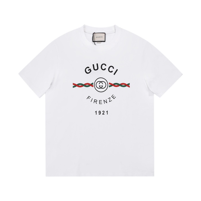 グッチメンズクルーネックホワイト半袖Tシャツc04637