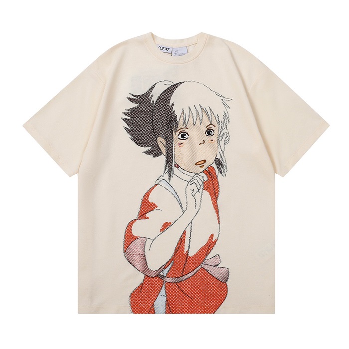 ロエベユニセックスイニシャルアイボリー半袖Tシャツe0573
