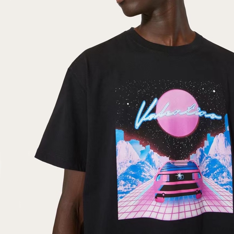 ヴァレンティノメンズブラッククルーネック半袖Tシャツl0510